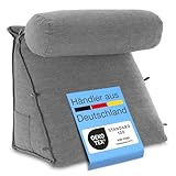 ELONEO Rückenkissen Bett/Sofa mit Abnehmbarer Nackenrolle und Seitentasche, Rückenstützkissen mit Nackenkissen, Bezug waschbar, Lesekissen, Bücherkissen, Rückenlehne