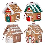 MODUDY 4 Stück Lebkuchen-Dorfhaus, Dekorative Weihnachts-Wohnkultur-Figur, Weihnachtsdorf-Dekoration für Kaminsims, Tischplatte