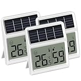 Solar Thermometer Hygrometer innen, Betrieben durch Raumlicht Digitales Raumthermometer, Funktioniert nur bei lichteinwirkung - Weiß 3er-Pack