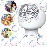 Seifenblasenmaschine Automatische, Bubble Machine 38000+ Bubbles/Min mit 500ml Seifenblasenwasser, Blasenmacher für Kinder, 90°/180° Drehbar für Kinder/Haustier/Hochzeit/Party/Geschenk(weiß)