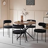 DEYARNA HOME Essgruppe Set Tisch und Stühle, 100cm Runder Esstisch mit 4 Esszimmerstühlen, Tisch und 4 Stühle für Küche, Wohnzimmer, Balkon, Restaurant, Büro (Dunkle Holzfarbe+Schwarz)