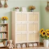 Schmaler Schuhschrank mit 2/3/4/6 Türen, platzsparende Schuhaufbewahrung aus Holz, stabiler Schuhkipper für Flur, cremefarben, 3 Schubladen (50 cm), kippfestes Design.