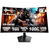 Minifire Curved Monitor 24 Zoll FHD (1920 x 1080p) 100Hz MPRT 1ms, sRGB100%, PC Bildschirm mit Lautsprecher -1500R VA Panel, Less Blue Light, HDMI 1.4, Type-C 2.5W, unterstützt VESA 75 * 75（MF24C1）