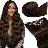 LaaVoo Clip in Extensions Echthaar Braun Extensions Clip in Echthaar Haarverlängerung für Komplette Kopf Glatt Clip in Extensions Braun Doppelt Tressen Remy 30cm 5Stück/70g