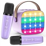 Karaoke Maschine Kinder, Mini Karaoke Maschine mit 2 Mikrofonen, Spielzeug ab 3-12 Jahre Mädchen Jungen Mikrofon Geschenke, Tragbarer Bluetooth-Lautsprecher mit Stimmeffekten & LED-Lichtern
