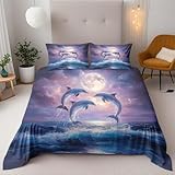 Generisch Delfin Bettwäsche 135X200 cm Kinder Junge Mädchen 3D Effekt Bettbezug Jugendliche Bettwäsche-Set Mikrofaser Bettbezug Mit Reißverschluss Und 2 Kissenbezug 80X80Cm