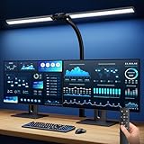 Ehaho 2100LM Schreibtischlampe LED Dimmbar, 24W 80CM Klemmbar Monitor Lampe, 224LED Schwanenhals Doppelkopf Homeoffice Büro Tischlampe mit Fernbedienung 10 Farbtemperatur-Helligkeitsstufen für Desk PC