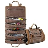 Werkzeug-Rolltasche, Werkzeugrolle für Schraubenschlüssel, aus strapazierfähigem16oz gewachstem Segeltuch, Mehrzweck, Werkzeug-Organizer mit 6 Taschen(grau)