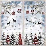 MEHOFOND Weihnachts-Fensteraufkleber, 8 Blatt, schwarz-roter Weihnachtsbaum-Schnee für Weihnachten, Feiertage, Zuhause, Partyzubehör, Schaufenster, Glas, Display-Dekoration