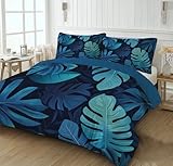 CEDNXOER Abstrakte Blätter Bettbezug Set 155x220CM für Kinder, Monstera-Blätter Bettwäsche Jungen Mädchen Weich Atmungsaktiv Microfaser Betten Set mit Reißverschluss und 2 Kissenbezüge 80x80 cm