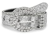 Damen-Gürtel im Vintage-Stil, Strass, Western-Stil, Cowgirl-Stil, Pailletten, Diamant-Bling, Gürtel für Jeans, Kleid, Hosen, Silberfarbene runde Schnalle, Fit for 28-37' waist