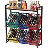 Lifewit Getränkekistenregal mit Ablage für 6 Kisten, 32D x 104W x 117,3H cm Regale für Getränkekisten, Freistehend Kistenständer Getränkeregal Wasserkistenregal Bierkistenregal, Rustikales Braun