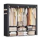 SONGMICS Stoffschrank, Kleiderschrank, 45 x 188 x 176 cm, 3 Hängefächer, mit Ablagen, 4 Seitentaschen, viel Platz, für Schlafzimmer, Wohnzimmer, schwarz RYG009B01