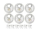 Zarker G70 Vorhängeschlösser, gleichschließend, robustes Edelstahl-Diskusschloss, 70 mm Edelstahlkörper und Bügel, 30 Schlüssel, Garage, Lager, Outdoor, 6er-Pack