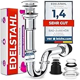 Siphon Waschbecken Ablaufgarnitur mit Überlauf, Pop Up Ventil Waschtisch Geruchsverschluss aus Edelstahl M. ROSENFELD HOME