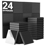 TONOR 24 Pack Akustikplatten, 30×30×5 cm Selbstklebende Acoustic Panel, 3D Pyramide Entworfene Schallkanäle zur Absorption von Echos, Schallschutz Schallabsorber für Studio und Haus, Schwarz