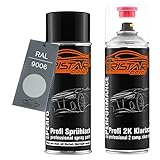 TRISTARcolor 2K Spraydosen Set RAL 9006 Weissaluminium Metallic seidenmatt Basislack 2 Komponenten Klarlack Sprühdose Spritzlack Sprühlack