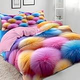 LLSZAHD Bunte Pompons Bettwäsche 135×200cm, Abstrakte Muster Muster bettwäsche-Sets, Mikrofaser Bettbezug mit Reißverschluss und Kissenbezug 80×80cm