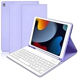Hofsos für iPad 9.Generation Hülle mit Tastatur (Deutsches QWERTZ),Slim Schutzhülle mit Pencil Halter Wireless Abnehmbare Tastatur für iPad 9/8/ 7.Gen 10.2 Zoll(Helles Lila)