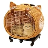 Kinderwagen für Hunde, kleine Tragetasche aus gewebtem Rattan, für Haustiere, atmungsaktiver Trolley mit Teleskopgriff für Welpen, Kätzchen und Kaninchen, tägliche Spaziergänge, Einkaufen, Reisen und