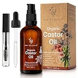 THE OGANICS® Bio Rizinusöl 100ml– 100% Rein & Kaltgepresst – Haaröl & Wimpernserum –Wimpern, Augenbrauen, Haare, Bart & Nägel –Vegan, Tierversuchsfrei– Castor Oil Glasflasche+Pumpe+Pipette+Mascara-set