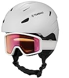 Aumotop Set aus Skihelm und Schutzbrille – Stoßfeste Snowboardhelm-Brille für Männer, Frauen und Teenager – Winddichte Ausrüstung Zum Skifahren Snowboarden – Schwarz, M/L (L)