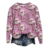 Weihnachtspullover Damen Lustig 3D Drucken Weihnachten Sweatshirt Langarm Rundhals Niedlich Pullover Mit Weihnachtsmuster, Damen Xmas Hässliches Pullover Weihnachtspulli Christmas Ugly Sweater (L)