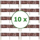 10 x BOGATECO Beeteinfassung aus Weide | 100 cm Lang & 20 cm Hoch | Holz-Zaun Rasenkante | Weiden-Zaun Steckzaun Perfekt für den Garten als Weg-Abgrenzung