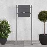 ECD Germany Standbriefkasten mit Zeitungsfach, Design Briefkasten mit Pfosten, Briefkastenanlage, Briefkastenständer Silber Höhe 120cm, Postkasten Anthrazit 37x11x36,5cm, Edelstahl, Pulverbeschichtung