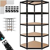 MASKO® Eckregal Lagerregal Schwerlastregal, Kellerregal, 180x75x40cm, bis 875 kg, 5 verstellbare Ablagen, MDF-Platten Regal aus Metall, Steckregal, Werkstattregal, Keller, Garage, Schwarz