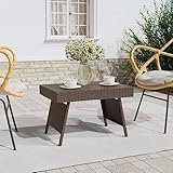 XinZaphrisal Klappbarer Beistelltisch aus Poly Rattan Braun 60x40x38 cm mit Stahlrahmen – Wetterfester und platzsparender Couchtisch für Innen- und Außenbereich