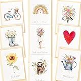 LOViLEE 10x Dankeskarten - Dankeskarte Postkarten Set mit Umschlag & Stickern - Grußkarten, Danke Karte, Hochzeit - Dankeschön Karte, Danke Karten mit Umschlag, Dankeschön Geschenke