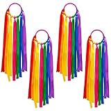 Niuhong 4 Pcs Regenbogenbänder Rainbow Ribbon Regenbogen Band Tanzbänder Mehrfarbig Gymnastik Rhythmische Band Hand Gehalten Bunt Bänder Gymnastikband Mit Griff Party-Aktivitäten Zubehör Dekoration