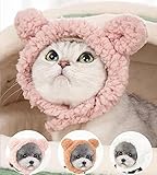 OCSOSO Niedliche Kopfbedeckung für Katzen und Welpen (3er Pack) Fleece Bärenmütze Weiche Warme Verstellbare Klettverschluss Kopfschmuck Haustier Lustige Mütze Geeignet für alle Jahreszeiten M（35-40cm）