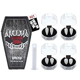 VANERIA 4 Paar Vampirzähne, 4 Größe Reißzähne für Cosplay Halloween mit Tube solide Klebstoff, Vampir Sarg Geschenk Box Design, Fake Reißzähne Vegan/Grausamkeit frei
