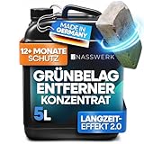 NASSWERK® Grünbelagentferner Konzentrat 5L mit GreenGuardPro-Formel I Steinreiniger intensiv Aussen für Grünbelag, Moos & Flechten | Moosentferner Steindusche für Pflastersteine, Naturstein & Dach
