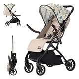 Daliya® YOOPI Reisebuggy, kompakt faltbar, mit Teleskopgriff, Flugzeug Buggy, leichter Alluminiumrahmen, große Räder, Stufenlose Rückenlehne, Stadt-Buggy, Aufbewahrungstasche (Beige mit Muster)
