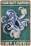 Xiddxu Rustikales Retro-Metall-Blechschild, Oktopus-Blechschild, lustige Oktopus-Badezimmer-Dekoration, Oktopus-Badezimmer-Wandkunst, Retro-Stil, Bauernhaus, Zuhause, Bar, Wandkunst, Wanddekoration
