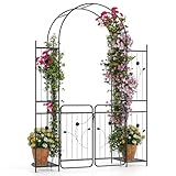COSTWAY Rosenbogen mit Tür, Spalier & 2 Ablagen, Gartenbogen aus Metall stabil, Torbogen Garten, Rankbogen für Kletterpflanzen, Rankhilfe Rankgitter, inkl. Erdspieße, für Hochzeit Partys, 163x50x220cm