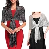 LBJFYHJN 2 Stück Stola für Abendkleid，Glitzer Schultertuch Damen，Stole mit Schnalle, Schal für Party Abendkleid Festlich Hochzeit Frühling