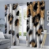 Plüsch Leopardenmuster Vorhänge Natur Leopardenmuster Ösen Gardinen Mit Blickdichte Thermo Vorhang Kälteschutz Curtain Kinderzimmer Schlafzimmer Verdunkelung Fenster, 2 Stück, H210Xb132