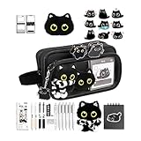 Nettes Katzen-Federmäppchen - Federmäppchen Mit Reißverschluss, 10-lagige Schreibwaren-Organizer Mit Aufklebern, Gelstifte Für Filzstifte, Schulmaterial, Kinder, Jugendliche, Mädchen, Zuhause