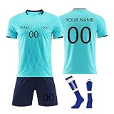 Individuelles Fußballtrikiot Benutzerdefiniert Trikot Personalisiertes Trikot Set Kinder Erwachsene mit Namen, Kinder Kurz Fußball Set Herren Trikots Shorts Socken Set