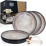Moritz & Moritz VIDA 6er Dessertteller Set Beige - Stylische Porzellan Frühstücksteller, Kuchenteller für 6 Personen - Spülmaschinen- und Mikrowellengeeignet