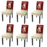XMNTG Set mit 6 Weihnachts-Stuhlhussen für Esszimmer, bedruckte Stuhlhussen, Weihnachtsdekoration, neueste Stretch, abnehmbare Stuhlbezüge, rutschfest, waschbar, Möbelschutz für Küche