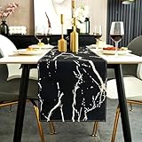 Jayusaror Tischläufer Modern Herbst Schwarz und Weiß Leinen Marmor Goldene Textur Abstrakte Kunst Waschbarer Tischläufer für Kaffee, Esszimmer, Kommode, Beistelltisch, Schlafzimmer, 40 x 140 cm