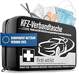 Auto Verbandskasten 2025 [EUROPAWEIT GÜLTIG] & geprüft (StVO konform) - KFZ Erste-Hilfe-Set Verbandstasche DIN 13164 zertifiziert - PKW Verbandkasten Tasche, Erste Hilfe Kasten