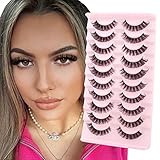 Parriparri KüNstliche Wimpern D Curl Fake Russische Falsche Wimpern 10 Paar Russian Strip Curly Cat Eye Lashes Fluffy Volumen