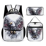 Zelbuck Schulranzen Set 3-teilig Mit Adler-Motiv Jungen Mädchen Schulrucksack Scout Schulranzen Laptop-Rucksack Schultasche Für Kinder Grundschule (Farbe4,32 * 43 * 15cm)