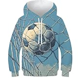 POLIUAWS Niedliches Fußball-Sweatshirt für Jungen und Mädchen mit Tornetz – Modisches Design für Teenager und Kinder – 3D-Druck – Pullover – Freizeit-Sweatshirt – Größe 10–12 Jahre